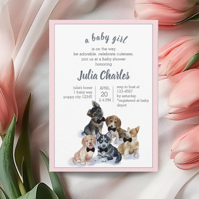 Invitación Cachorro puro | Black Tie Elegant Cute Baby Shower (Pure Puppy | Black Tie Elegant Cute Baby Shower Invitation)