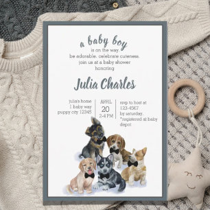 Invitación Cachorro puro   Black Tie Elegant Cute Baby Shower