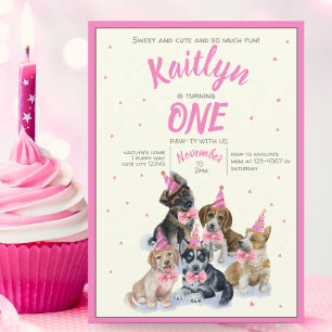 Invitación Cachorro puro 🐶 Chicas temáticos Fiesta de cumple