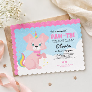 Invitación Cachorro Unicornio - Cumpleaños Femenino Unipuppy