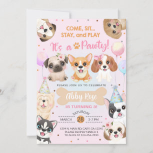 Invitación Cachorros, cachorros, chicas de fiesta invitan al