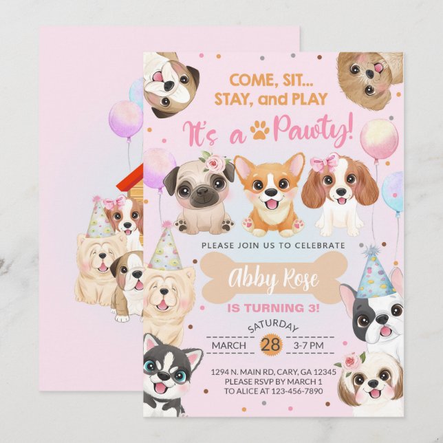 Invitación Cachorros, cachorros, chicas de pato invitan al cu (Anverso / Reverso)