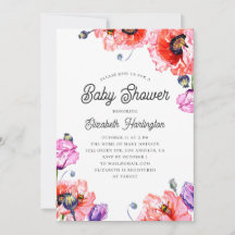 Cachorros. Flor roja acuarela. Ducha floral para b