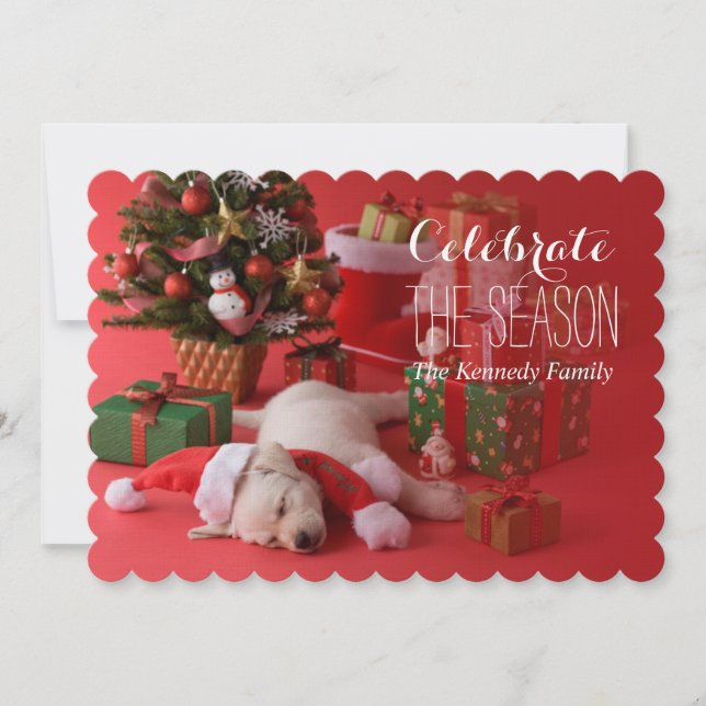 Invitación Cachorros y Navidades de Golden Retriever (Anverso)