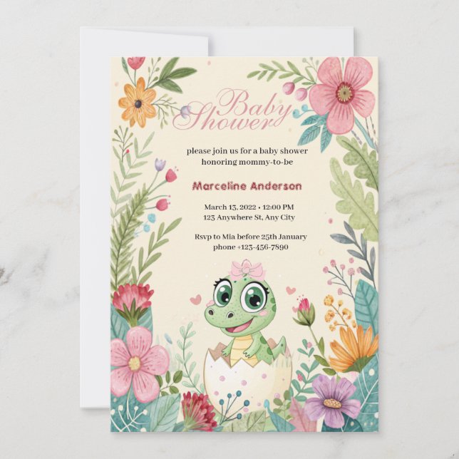 Invitación Cacique floral kawaii lagarto incubador Huevos - C (Anverso)
