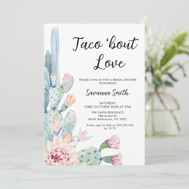 Invitación Caco rosa moderno Taco Bout Love Bridal Shower (Anverso de pie)