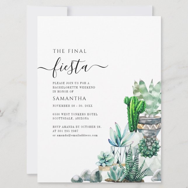 Invitación Cacti Bachelorette Fiesta Itinerario de fin de sem (Anverso)