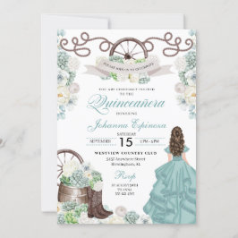 Invitación Cacti Blanco Verde Western Boots Charra Quinceañer