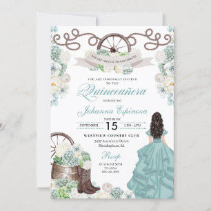 Invitación Cacti Blanco Verde Western Boots Charra Quinceañer
