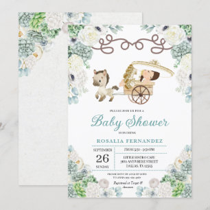 Invitación Cacti Floral Mexicana Niña Charra Baby Shower