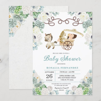 Invitación Cacti Floral Mexicana Niña Charra Baby Shower