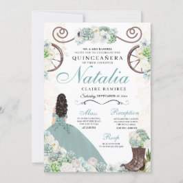 Invitación Cacti Floral Mint Green Western Charra Quinceanera