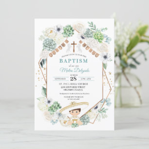 Invitación Cacti Floral Niño Mexicano Charro Baptismo