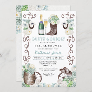 Invitación Cacti Floral Western Boots & Bubbly Brillain Showe
