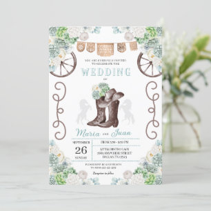 Invitación Cacti Floral Western Cowboy Boots Boda