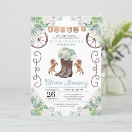 Invitación Cacti Floral Western Cowgirl Boots Quinceanera
