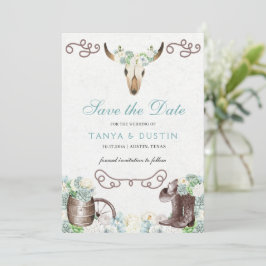 Invitación Cacti Floral Western Rustic Skull Ahorra La Fecha