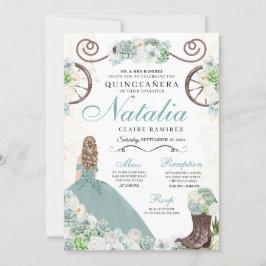 Invitación Cacti Mint Floral Verde Charra Occidental Quincean