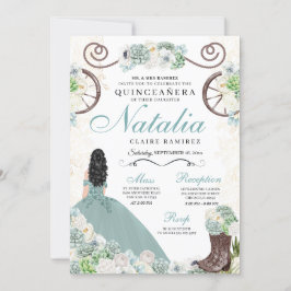 Invitación Cacti Mint Floral Verde Charra Occidental Quincean