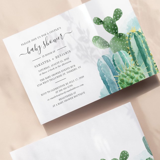 Invitación Cacti Watercolor Parejas Baby Shower Succulent (Subido por el creador)