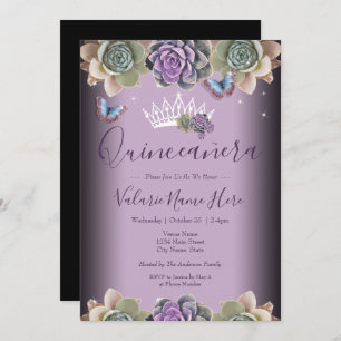 Invitación Cactus and Butterfly Elegant Quinceanera Invitatio
