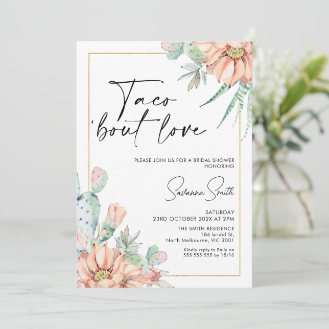 Invitación Cactus Apricot Floral Taco Bout Love Bridal Shower (Anverso de pie)
