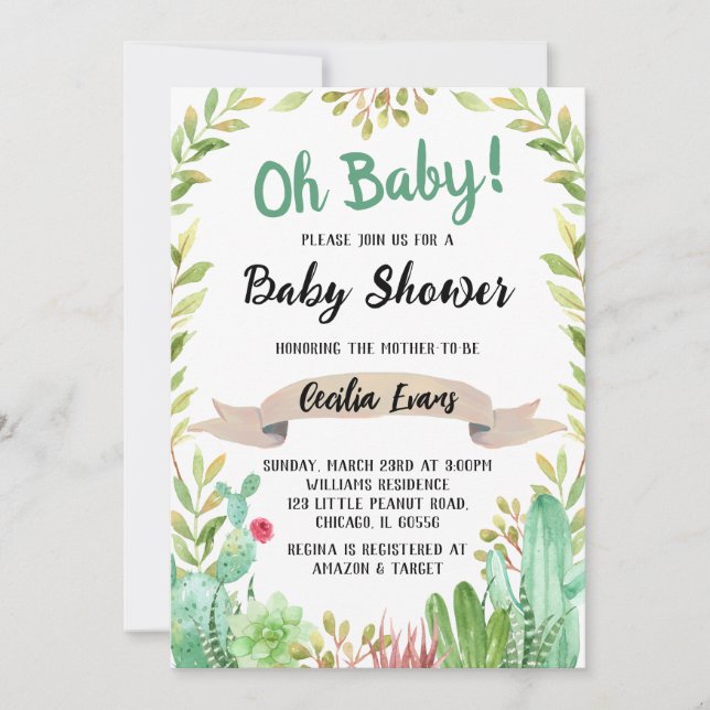 Invitación Cactus Baby Shower (Anverso)