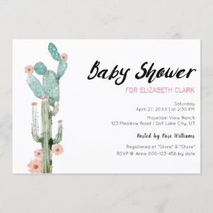 Invitación Cactus Baby Shower de acuarela