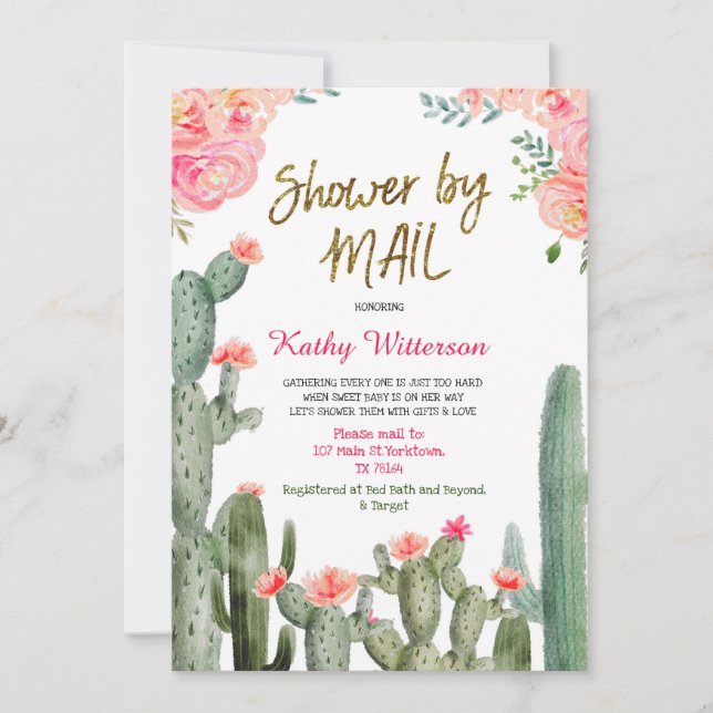 Invitación Cactus Baby Shower por correo (Anverso)