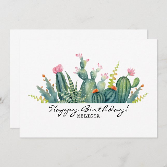 Invitación Cactus Birthday Card (Anverso / Reverso)