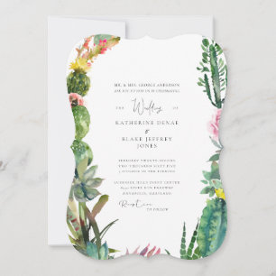 Invitación Cactus Blanco Elegante Corchete de Padres de Novia
