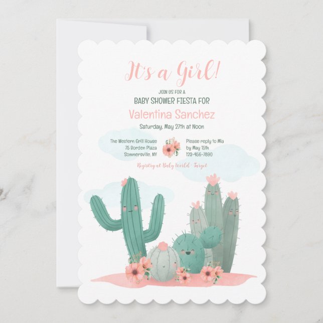 Invitación Cactus Blooms Chica Baby Shower (Anverso)
