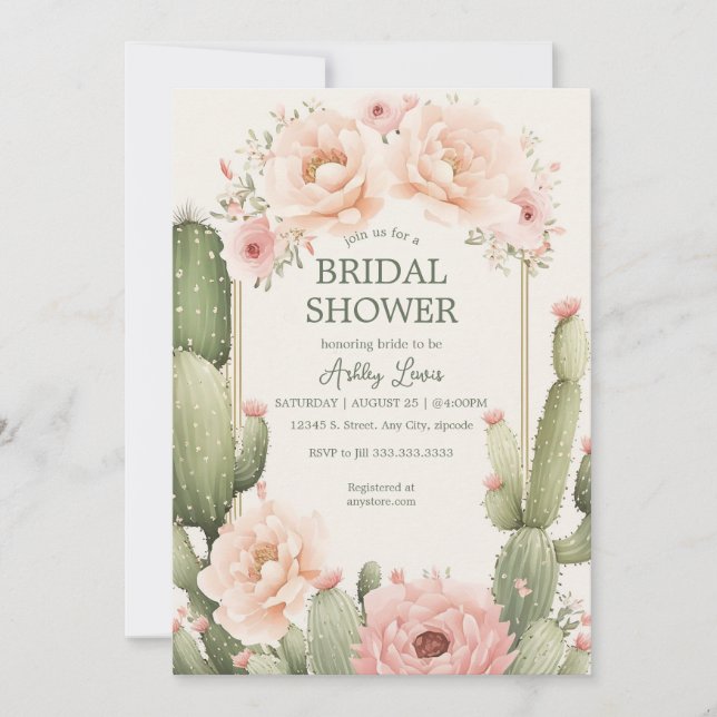 Invitación Cactus Boho Ducha nupcial Desierto Floral (Anverso)