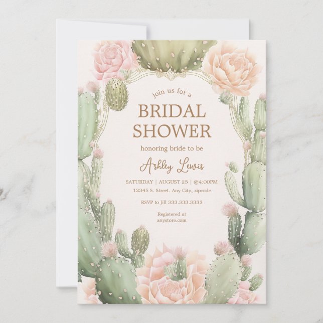 Invitación Cactus Boho Flor del desierto Despedida de soltera (Anverso)