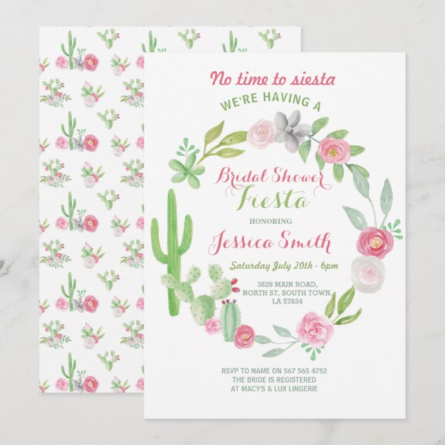 Invitación Cactus Bridal Shower Fiesta Fiesta Mexico Invitado (Anverso / Reverso)