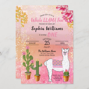 Invitación Cactus   Chica completo de la Llama Fun Primer Fie