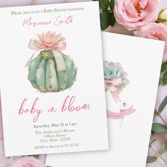 Invitación Cactus Cinta Rosa Bebé Chica Ducha (Subido por el creador)