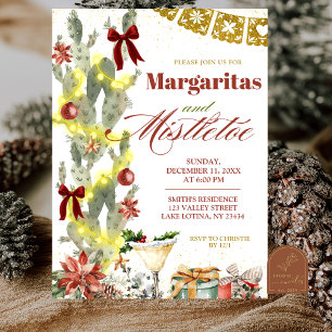 Invitación Cactus con lazo rojo de Navidad Margaritas y muérd