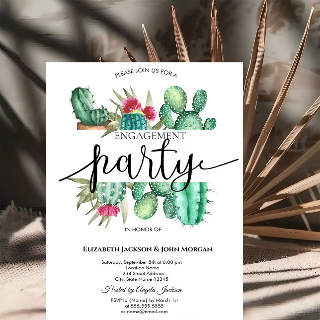 Invitación Cactus con puntos de acuarela Compromiso   (Subido por el creador)