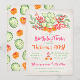 Invitación Cactus de acuarela de fiesta de cumpleaños de Fies