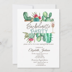 Invitación Cactus de Acuarela Lunares Despedida de Soltera