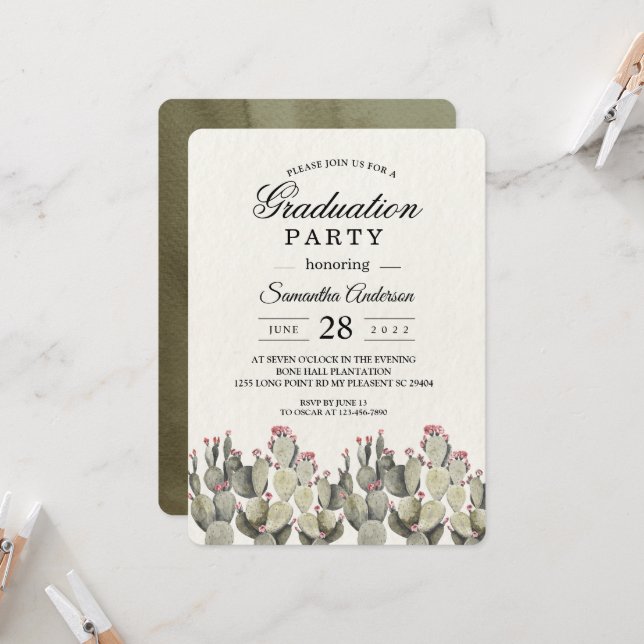 Invitación Cactus de acuarela verde moderno (Anverso/Reverso In Situ)