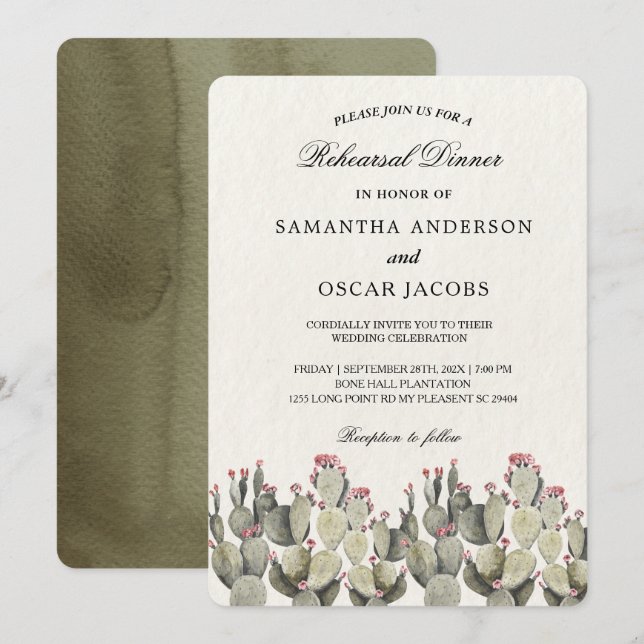 Invitación Cactus de acuarela verde moderno (Anverso / Reverso)