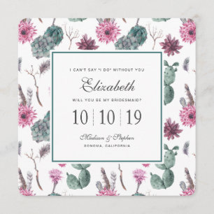 Invitación Cactus de Boho, suculento y floral - dama de honor
