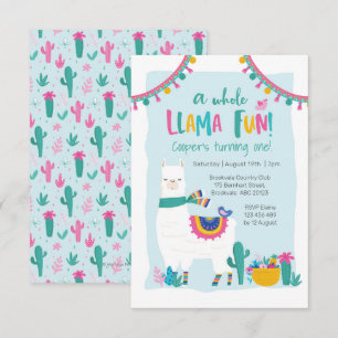 Invitación Cactus de fiesta de Cute Llama