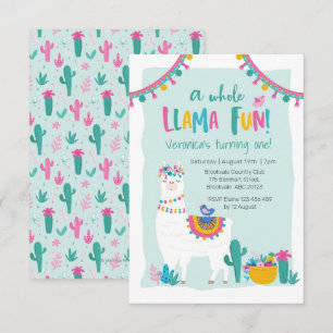 Invitación Cactus de fiesta de Cute Llama