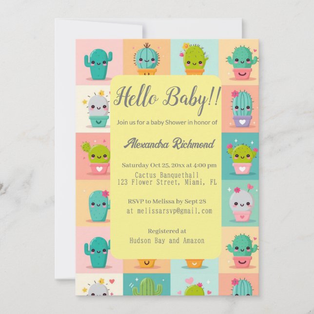 Invitación Cactus de postre y suculenta ducha de bebé sin foc (Anverso)