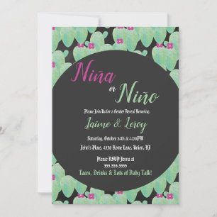 Invitación Cactus de Revelación de Género Acuarela Niña Niño