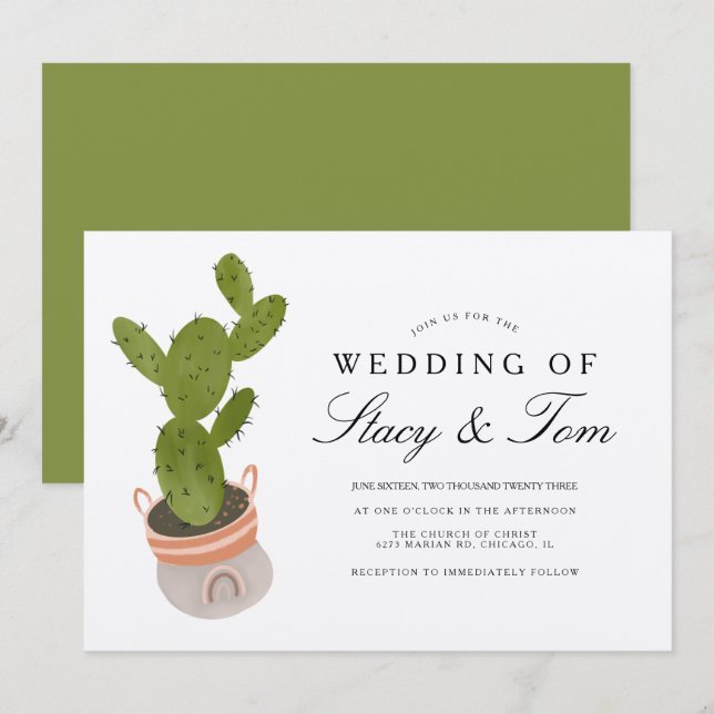Invitación Cactus de Tuna Dibujado a Mano Boda Terroso (Anverso / Reverso)