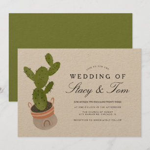 Invitación Cactus de Tuna Dibujado a Mano Boda Terroso